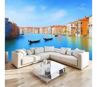 Papier Peint Panoramique Grand Canal Vénitien Bateaux pour Salon Chambre, Mur TV - Décoration Murale Intérieure Paysage Urbain Poster Papier Peint Intissé 200 x 140 cm