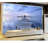 Papier Peint Panoramique Grand Pont En Bois Du Quai De La Mer Papier Peint Intissé 3D Tapisserie Decoration Chambre Salon Murale -KX12717, 450x280cm