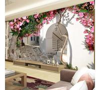 Papier Peint Panoramique Grèce 450x315 cm 3D Papier Peint Intissé Fleurs Vue Sur La Rue Photo Trompe l'oeil Poster Geant Mural Salon Chambre Enfant Chambre Décoration Murale a-9487