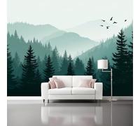 Papier Peint Panoramique Gris Mural 400 x 280 cm, 3D Papier Peint Abstrait paysage forestier nuages Thème Floral Fresque Murale Chambre Coucher Salon Décoration Photo Poster Geant Murale