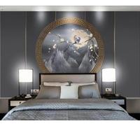 Papier Peint Panoramique Gris Pâle Fleurs Oiseaux Montagne Et Eau 300x210cm Papier Peint 3D Intissé Tapisserie Poster Chambre Salon Decoration Murale -MIWEI Wallpaper-ZXY-34879