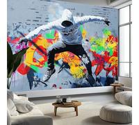 Papier Peint Panoramique Gris Peinte Murale, Graffiti Abstrait Mur de Briques Street Art Intissé Murale, 300 x 210 cm (L x H) Photo Fresque pour Salon Chambre d'enfants Restaurant Décoration