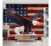 Papier Peint Panoramique Gros plan Drapeau américain Aigle Intissé Tapisserie Poster Mural Couleur Décoration Murale 250 x 175 cm pour Fresque Murale 3D HD pour Salon Chambre Cuisine