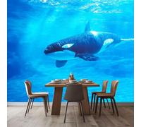 Papier Peint Panoramique Gros plan Éléments océaniques Baleine Intissé Tapisserie Poster Mural Bleu noir Décoration Murale 300 x 210 cm pour Fresque Murale 3D HD pour Salon Chambre Cuisine