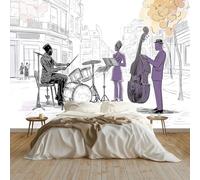 Papier Peint Panoramique Groupe De Jazz Line Art Poster Geant Mural 400x280 cm, pour Salon Chambre Chambre D'enfants Restaurant Décoration Murale, Blanc