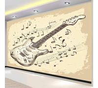 Papier Peint Panoramique Guitare Fresque Murale Intissée 250 x 175 cm 3D Effet Note de Musique Photo Papier Peint Poster pour Chambre Salon Décoration Murale F213