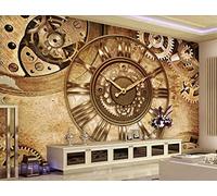 Papier Peint Panoramique Horloge Engrenage En Métal Papier Peint Intissé 3D Tapisserie Poster Murale Décoration Chambre Salon -LIWALLPAPER- 300cmx210cm