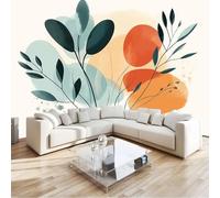 Papier Peint Panoramique Illustration botanique minimaliste abstraite Taille Personnalisée Disponible, Pour Salon Chambre Décoration Murale Couleur orange Design moderne 300 x 210 cm