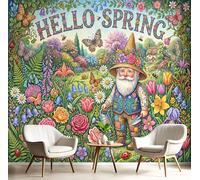 Papier Peint Panoramique Illustration De Fleur De Printemps, Papier Peint Nains Mignons Paysage Pour Chambre, Décoration Fresque Murale Pour Salon, 250 X 175 Cm (L X H) Mural Wallpaper, Vert Forêt