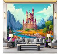 papier peint panoramique Imprimé Dessin animé Fleurs Style conte de fées Château Papier peint non tissé Coloré pour enfants et adultes Murale Déco Maison 400 x 280 cm pour Salon Décoration Murale