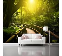 papier peint panoramique Imprimé Nature Chemin Jungle Perspective Papier peint non tissé Coloré pour enfants et adultes Murale Déco Maison 300 x 210 cm pour Chambre Salon Décoration Murale