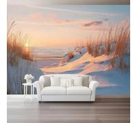 papier peint panoramique Imprimé Nature Dunes de sable Paysage marin hivernal Papier peint non tissé Coloré pour enfants et adultes Murale Déco Maison 300 x 210 cm pour Chambre Salon Décoration Murale