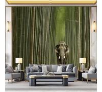 papier peint panoramique Imprimé Nature Éléphant Forêt de bambous Chemin Papier peint non tissé Coloré pour enfants et adultes Murale Déco Maison 250 x 175 cm pour Chambre Salon Décoration Murale