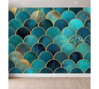 Papier Peint Panoramique Inspirant Écaille Poisson Géométrique | Papier Peint 3D Art Déco Photo Murale, 200 x 140 cm Revêtement Décoration Mural pour Salle de Séjour Chambre Enfant Cuisine