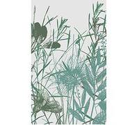 Papier peint panoramique intiss?, illustration champ?tre, dans un m?lange de verdure et de fleur, couleur dominante de vert, 250 cm X 150 cm