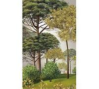 Papier peint panoramique intiss?, illustration de la for?t dans le style toile en peinture, avec de grands arbres verts, 250 cm X 150 cm