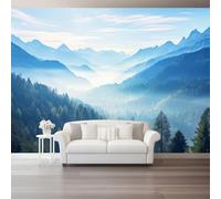 Papier Peint Panoramique Intissé 200 x 140 cm, Modèle Forestier Poster Photo Muraux Pour Cuisine Chambre Salon Chambre D'Enfant Décoration Murale Style Forêt De Montagne Naturelle, Bleu