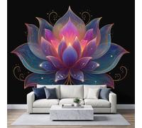 Papier Peint Panoramique Intissé 200x140cm Style Mandala, Lotus Stylisé Éclat Étoile Papier Peint Photo, Pour Salon Chambre D'Enfant Décoration Murale
