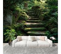 Papier Peint Panoramique Intissé 250x175 cm Marches De Pierre Moussues Dans La ForêT Amovible Format Personnalisé Papier Peint Photo Vert Murale Salon Chambre Chambre d'enfants Stickers muraux