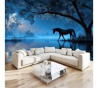Papier Peint Panoramique intissé 3D - Fantaisie Forêt Licorne Reflet Sur Le Lac - Bleu Fresque Murale pour Salon, Chambre d'enfant Bureau Salle XXL Décoration Murale 150 x 105 cm, Facile à poser