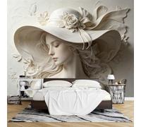 Papier Peint Panoramique Intissé 3D Représentant Des Femmes Classiques Coiffées Chapeaux Fleuris 200 x 140 cm Style Art Moderne Idéal pour Décorer Un Mur Salon Ou Chambre.