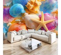 Papier Peint Panoramique intissé 3D - Rêveur Vie Marine Coquillages Étoile De Mer - Fresque Murale pour Salon, Chambre d'enfant Bureau Salle XXL Décoration Murale 350 x 256 cm, Facile à poser