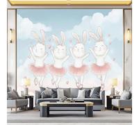 Papier Peint Panoramique Intissé 400 x 280 cm - Dessin animé Ballet Lapin Mignon Conception, Revêtement Mural pour Salon - Coloré - Design Unique Moderne Décoration Murale