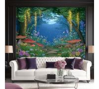 Papier Peint Panoramique Intissé 400 x 280 cm - Fantastique Forêt Champignons Chemin Conception, Revêtement Mural pour Salon - Coloré - Design Unique Moderne Décoration Murale