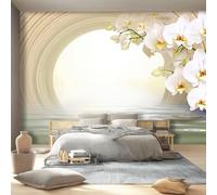 Papier Peint Panoramique Intissé 400 x 280 cm, Tunnel 3D Fantastique Orchidées Poster Photo Muraux Pour Cuisine Chambre Restaurant Salon Chambre Chambre D'Enfant Fond Tv Décoration Murale, Vert Clair