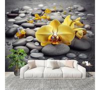 Papier Peint Panoramique Intissé 400x280 cm Conception Artistique Pierres Spa Fleurs Amovible Format Personnalisé Papier Peint Photo Gris Foncé Murale Salon Chambre Chambre d'enfants Stickers muraux