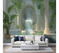 Papier Peint Panoramique Intissé 400x280cm Jardin Romain Classique, Arche Romaine Cascade Cygne Plantes Vertes Papier Peint Photo, Pour Salon Chambre Chambre D'Enfant Décoration Murale