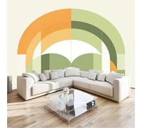 Papier Peint Panoramique Intissé Abstrait Géométrique Architecture Minimaliste Art 400 x 280 cm, Poster Géant Mural Effet 3D, Décoration Murale pour Salon Chambre - Vert Clair