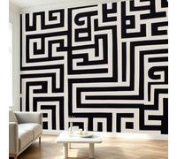 Papier Peint Panoramique intissé Abstrait Géométrique Rayures Labyrinthe Noir Murale Moderne Papier peint photo 200 x 140 cm - Pour Salon Chambre à Coucher Maison Décoration Intérieure