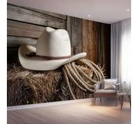 Papier Peint Panoramique Intissé Américain Campagne Poster Mural 400x280cm | Rustique Western Cowboy Chapeau Décoration Murale pour Salon Chambre Salle à Manger - Facile d’entretien Revêtement Mural