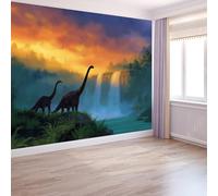 Papier Peint Panoramique Intissé Antique Dinosaure Fantaisie Cascade, Coloré Poster Photo Muraux Pour Cuisine Chambre Restaurant Salon Chambre Chambre D'Enfant Fond Tv Décoration Murale 300 x 210 cm