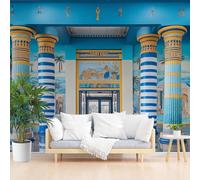 Papier Peint Panoramique Intissé Architecture Égyptienne Antique Vintage 400x280cm(L x H) - Revêtement Mural pour Chambre Salon - Moderne Bâtiment Vintage Bleu Décoration Murale Poster Mural xxl