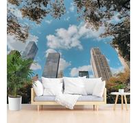 Papier Peint Panoramique Intissé Architecture Urbaine Plantes 250x175cm(L x H) - Revêtement Mural pour Chambre Salon - Moderne Paysage Naturel Bleu Décoration Murale Poster Mural xxl