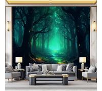Papier peint panoramique intissé Art Fantastique - Forêt Sombre Lucioles Papier peint 200 x 140 cm (W x H), fresque murale décorative pour salon et chambre