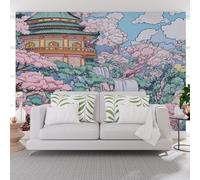 Papier Peint Panoramique Intissé Art Vintage Architecture Paysage 350x256cm(L x H) - Revêtement Mural pour Chambre Salon - Moderne Nuages de Plantes et de Fleurs Décoration Murale Poster Mural xxl