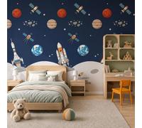 Papier Peint Panoramique Intissé Aventure Dans L'Univers Dessins Animés 400X280Cm | Papier Peint Photo Vaisseau Spatial Planète,Fresque Murale Bleu,Affiche Géante Pour Salon Chambre Décoration Murale