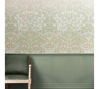 Papier peint panoramique intissé Blackthorn sage vert sauge et rose L.4000 x l.250cm William Morris