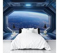 Papier Peint Panoramique Intissé Capsule Spatiale Galactique Bleu 500x280cm(L x H) - Revêtement Mural pour Chambre Salon - Moderne Galaxie Futuriste Décoration Murale Poster Mural xxl