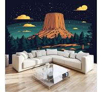 Papier Peint Panoramique Intissé Contes De Fées Ciels Étoilés Forêts Architecture 3D 300 x 210 cm - Fresque Murale Design Moderne pour Salon Chambre Bureau, Turquoise Décoration Murale Premium