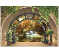 Papier Peint Panoramique Intissé Fenêtre Cascade 400x280 cm - Colle Inclus - Chambre et Salon - Moderne Papier Peint