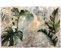 WallArena - Papier peint photo non tissé - Motif feuilles - 350 x 250 cm - Pour salon et chambre à coucher - Effet 3D - Avec colle - Botanique tropicale béton naturel