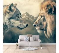 Papier Peint panoramique intissé Lion 250 × 175 cm Toison Mur XXL Moderne Décoration Murale Salon Chambre á Coucherr Bureau Salle Paysage Forestier Avec Loup Et Lion -a-a-29013-c-a