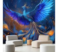 Papier Peint Panoramique Intissé Oiseau De Feu Forêt Magique Ciel Nocturne 250 x 175 cm, Fantastique Cool Créatures Mythiques, Tableaux Muraux, Papier Peint Mural pour Salon, Chambre, Fond Décor TV