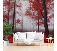 Papier Peint Panoramique Intissé Paysage de Jungle Brumeux 200x140cm(L x H) - Revêtement Mural pour Chambre Salon - Moderne Rouge Jungle Naturel Décoration Murale Poster Mural xxl