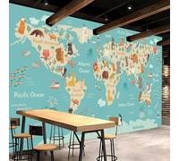 Papier Peint Panoramique Intissé Photo Mural 200x140 cm 3D Grande Carte Du Monde Animaux Motif Muraux Geant Mat Poster Maps International Wallpaper pour Salon Cuisines Bureau Chambre d'enfants Décor