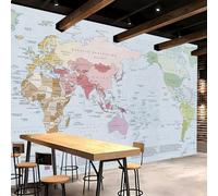 Papier Peint Panoramique Intissé Photo Mural 200x140 cm 3D Grande Carte Du Monde Motif Muraux Geant Mat Poster Maps International Wallpaper pour Salon Cuisines Bureau Chambre d'enfants Décor